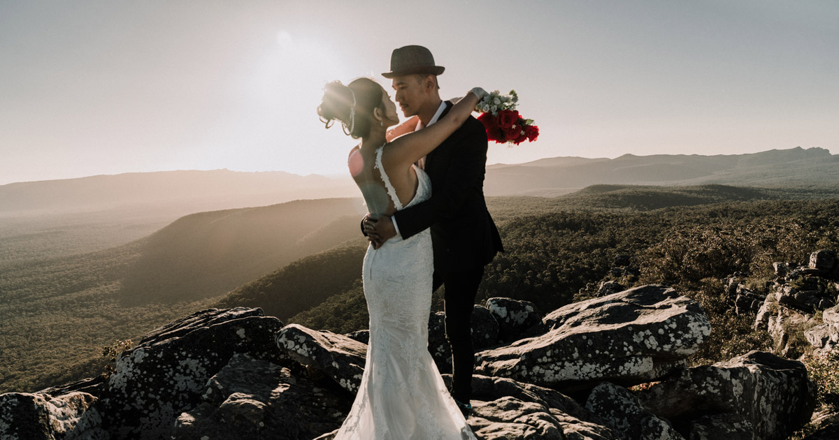 Melbourne Wedding Photography image of Australian married couple on The Grampians for wedding videography