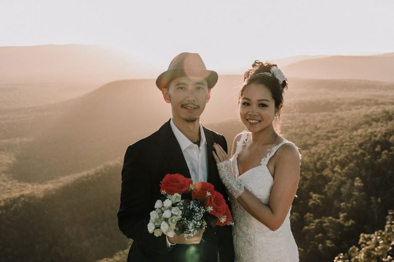 Wedding photo at hilltop on Grampians Victoria Melbourne featuring bride groom facing the camera