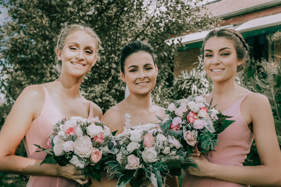 Mornington Peninsula bridal party photo with bride and two bridesmaids