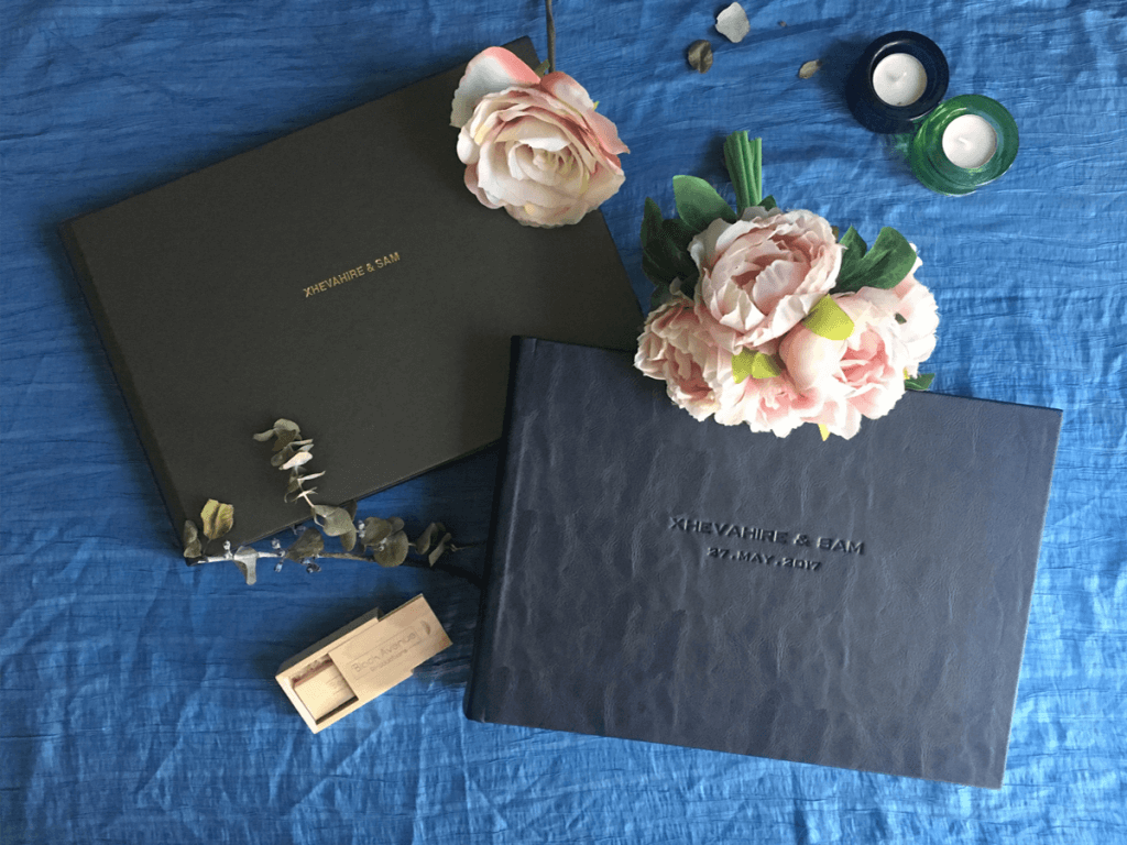 black and blue professional printed wedding album in Melbourne by black avenue productions