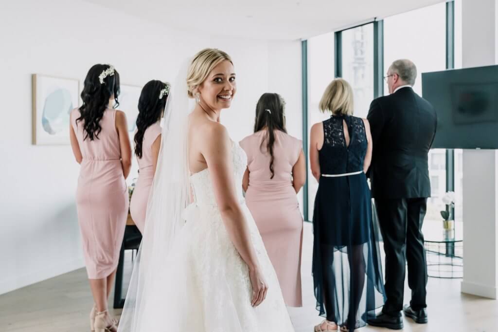 First Look Wedding Tradition with bridesmaids and bride parents Black Avenue Productions