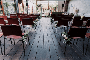 rustic restaurant space in Half acre turned into a wedding ceremony venue