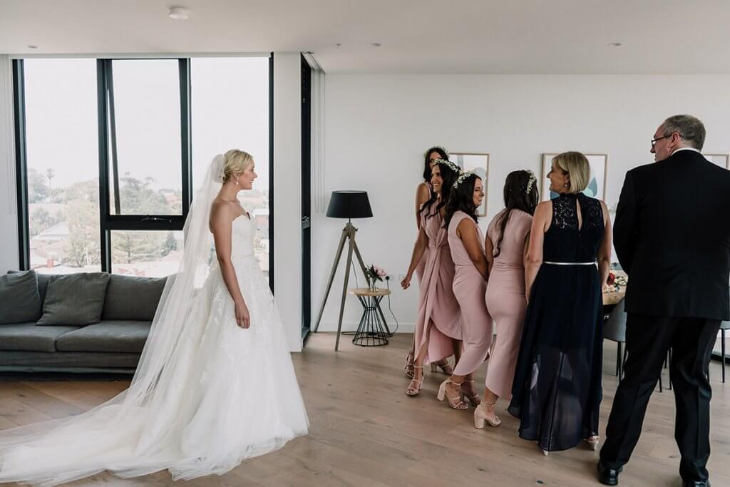 First Look Wedding Tradition with bridesmaids and bride parents Black Avenue Productions