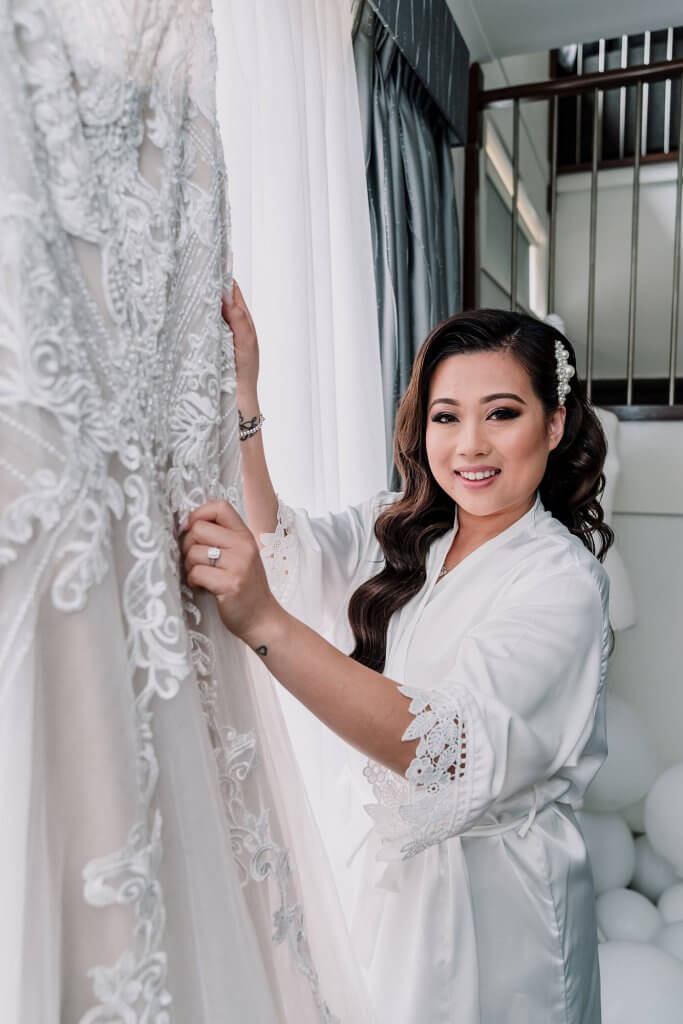 Bride with her beautiful white wedding gown