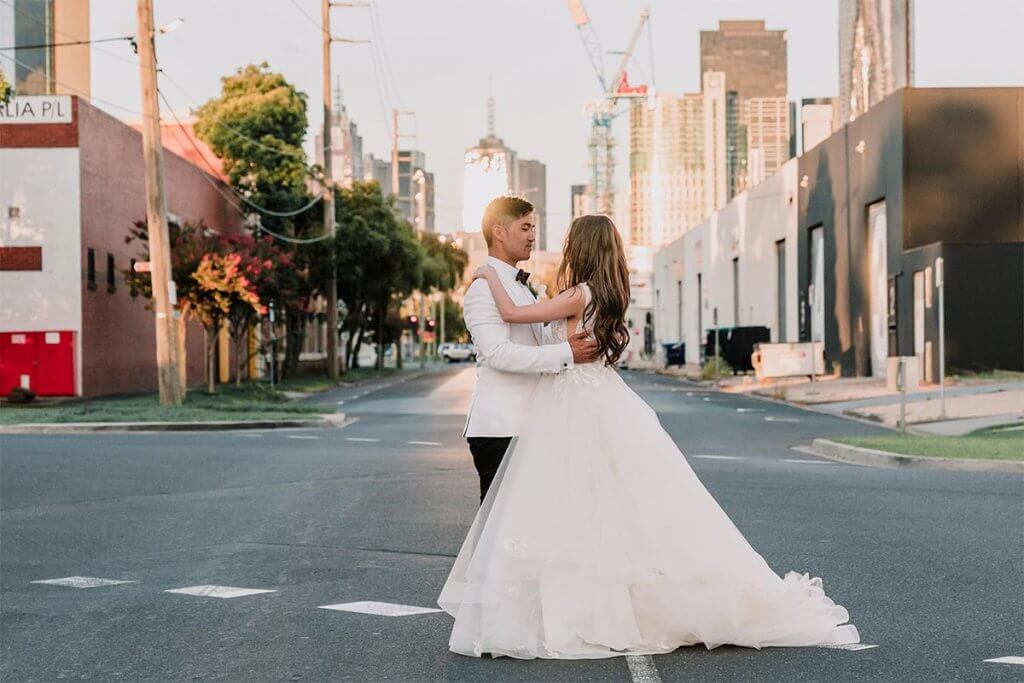 newlyweds first dance during golden hour shot by Black Avenue Productions