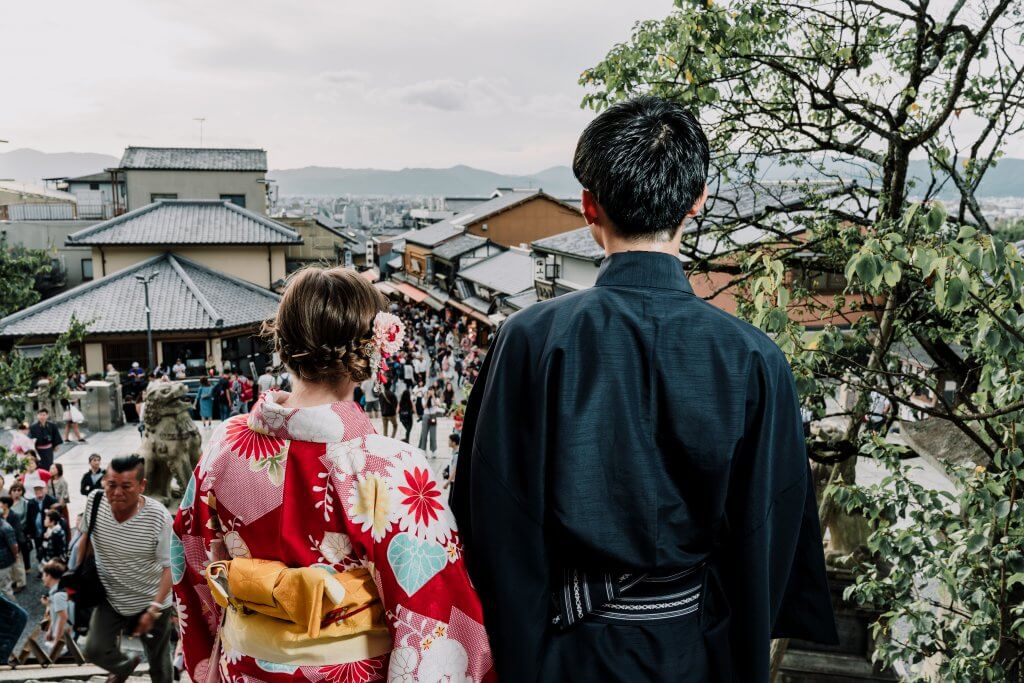 Destination Wedding Photography couple watching the Japanese town