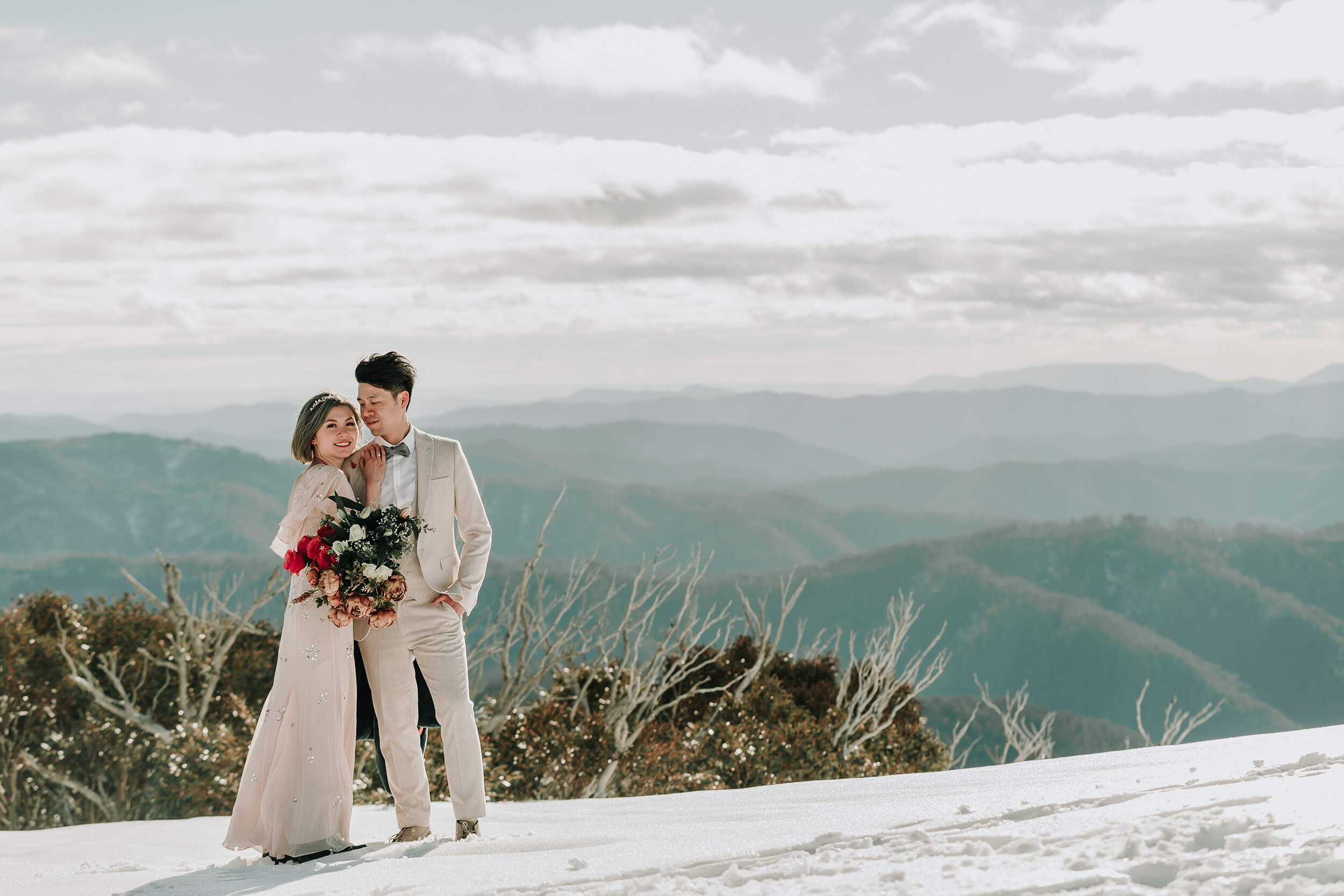 Engagement Shoot Preparations, Beautiful shot of the couple with a view from the top of the mountain , captured by Black Avenue Productions