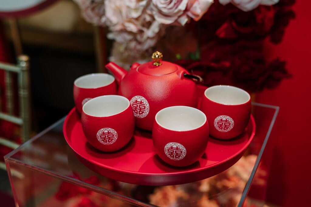 Cups and a teapot from a Chinese wedding ceremony