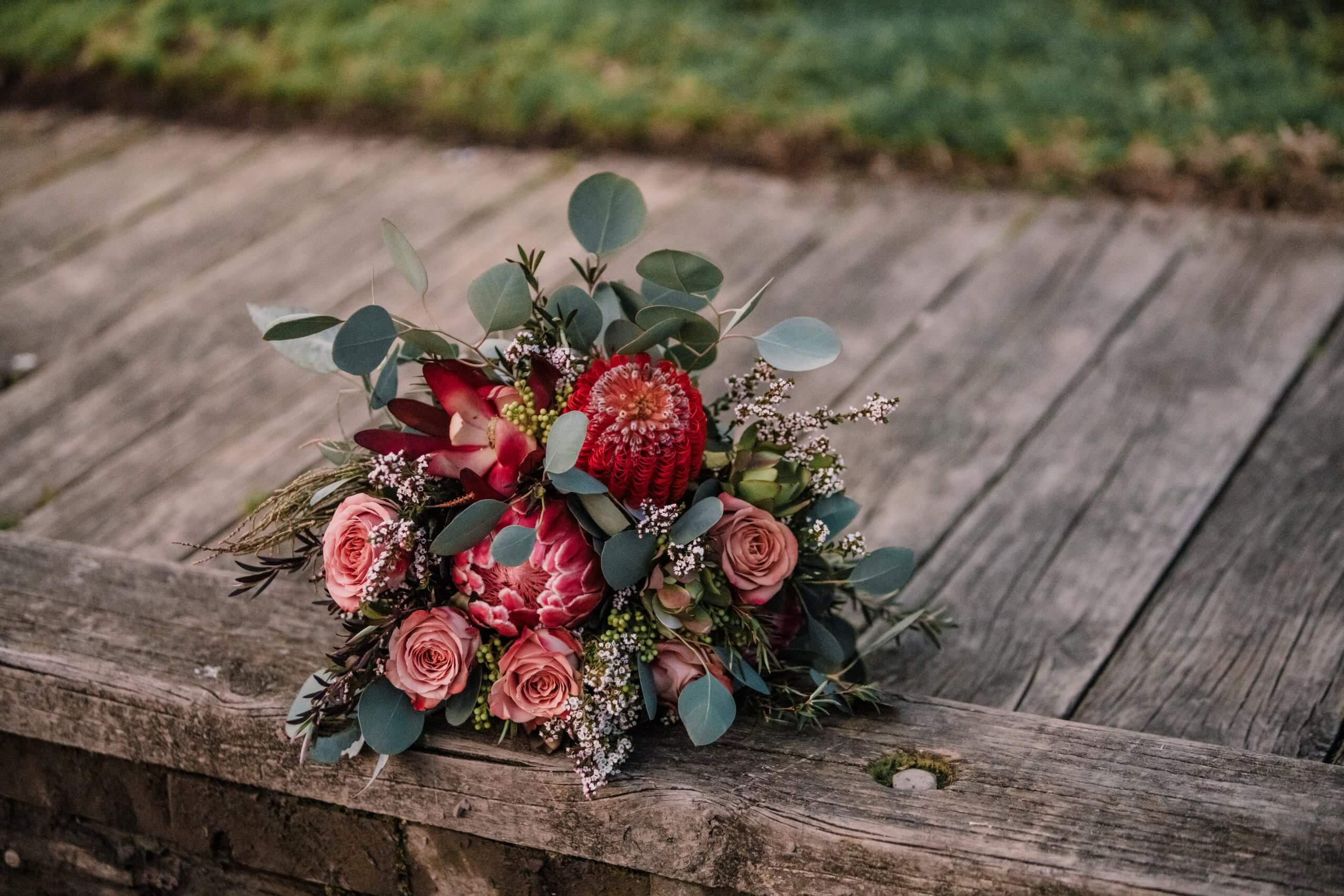 Detail shot of a bouquet of red roses