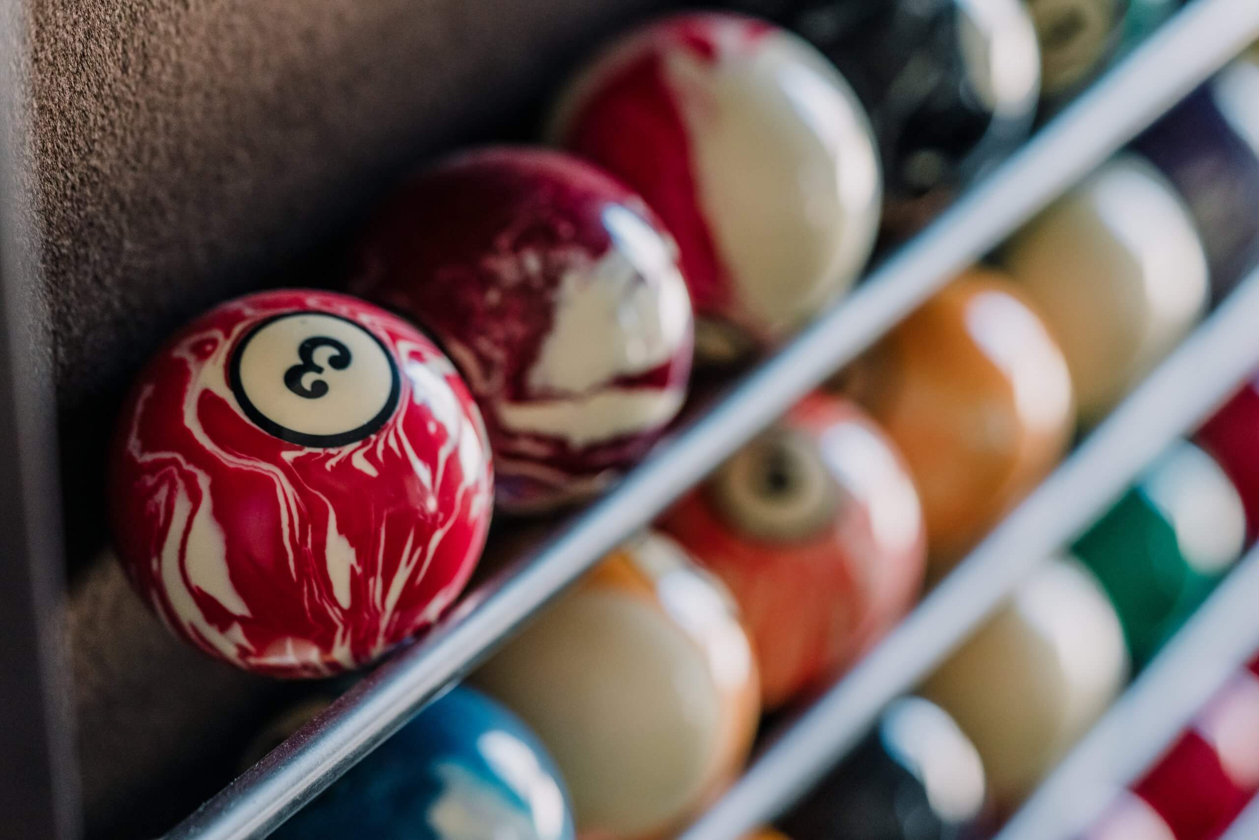 Detail shot of old and used pool balls